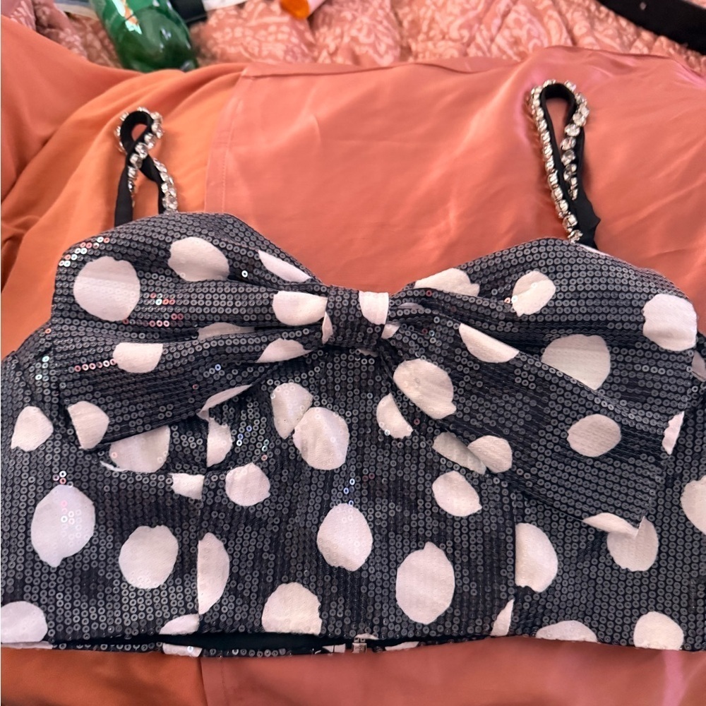 Polka Dot Sequin Crop Top